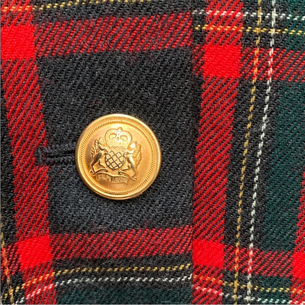Ralph Lauren Holiday Vintage Tartan Plaid Red Jacket Gold w/ Black Velvet Collar - Picture 6 of 15